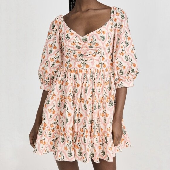 Agua Bendita Dresses & Skirts - NWOT Agua by Agua Bendita Guanabana Puff Sleeve Pink Floral Mini Dress Sz Medium